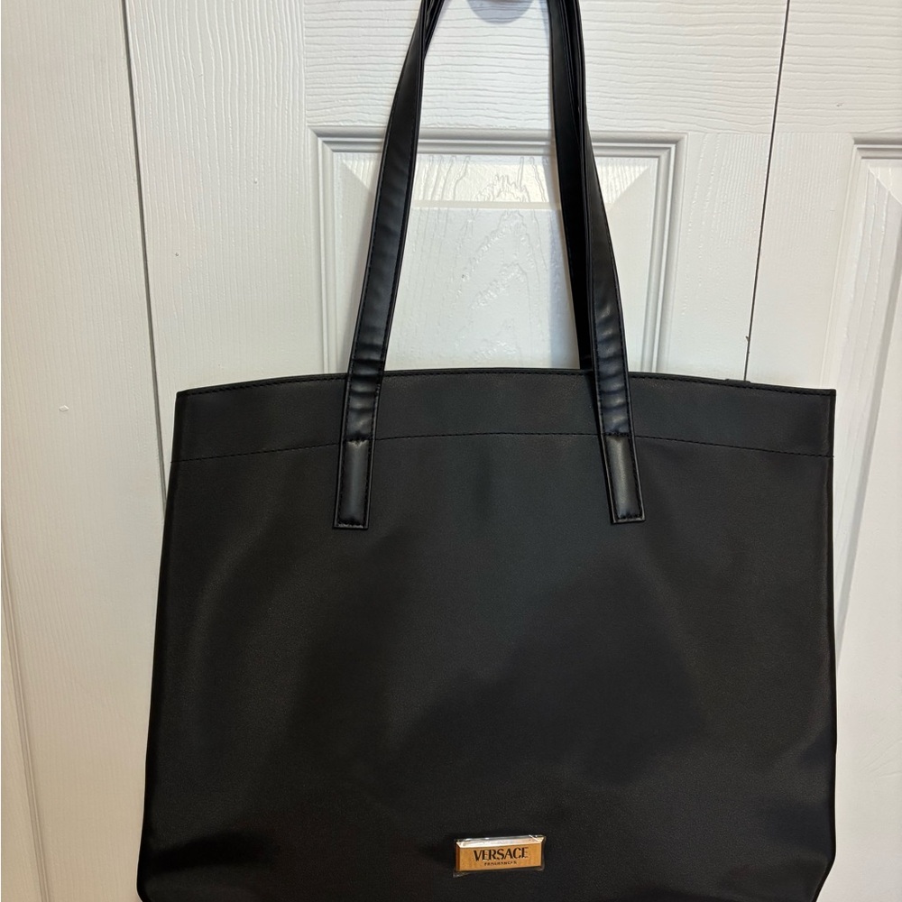 Versace Black Tote Bag with Gold Accent